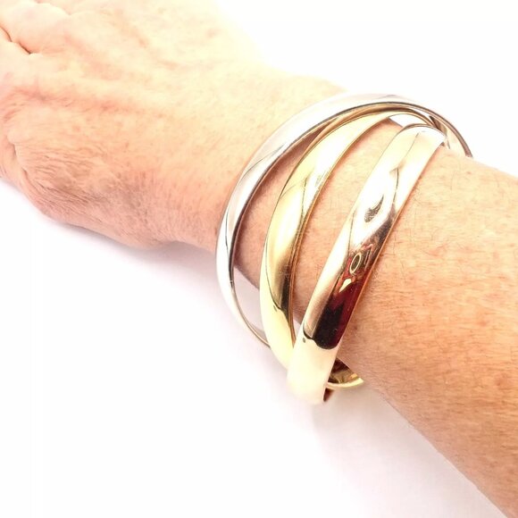 Authentic! Cartier 18k Tricolor Gold 101.5 Grams Rolling Trinity Bangle Bracelet - Picture 10 of 11